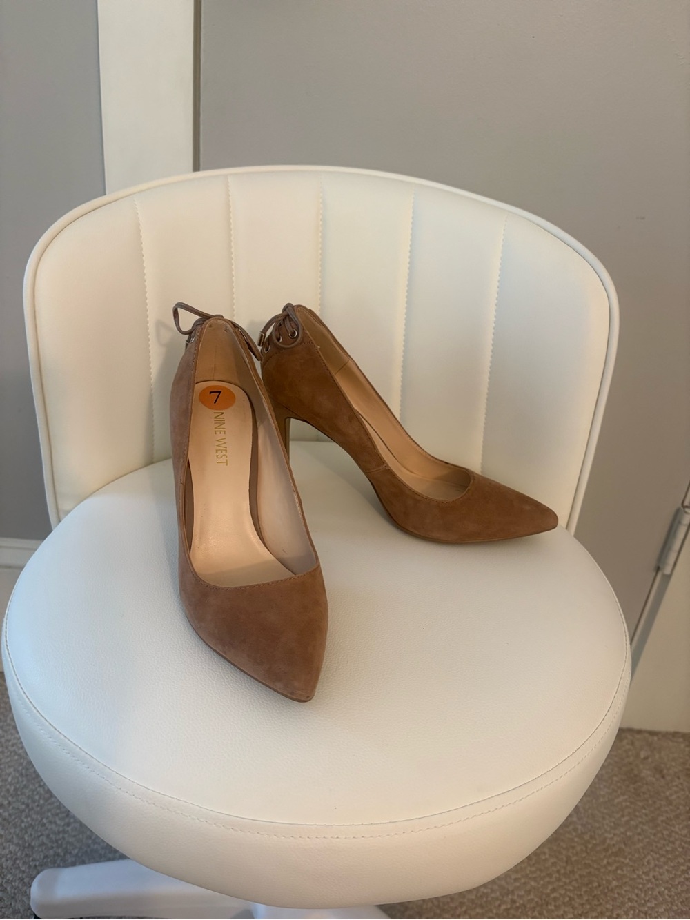 Nine West Tan Suede Pointed Pumps with Back Tie